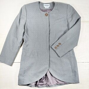 John Meyer Of Norwich Wool Blend Micro‎ Houndstooth Blazer Women's 14 Gray